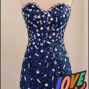 Mermaid Sweetheart Royal Blue Crystals Sequins Long Evening Gown Large